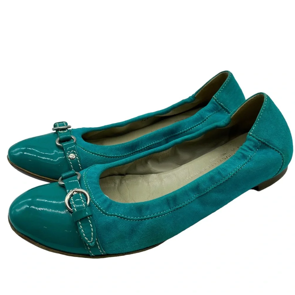 AGL Ballet Flats Turquoise Blue Green Leather Slip On Size 6.5